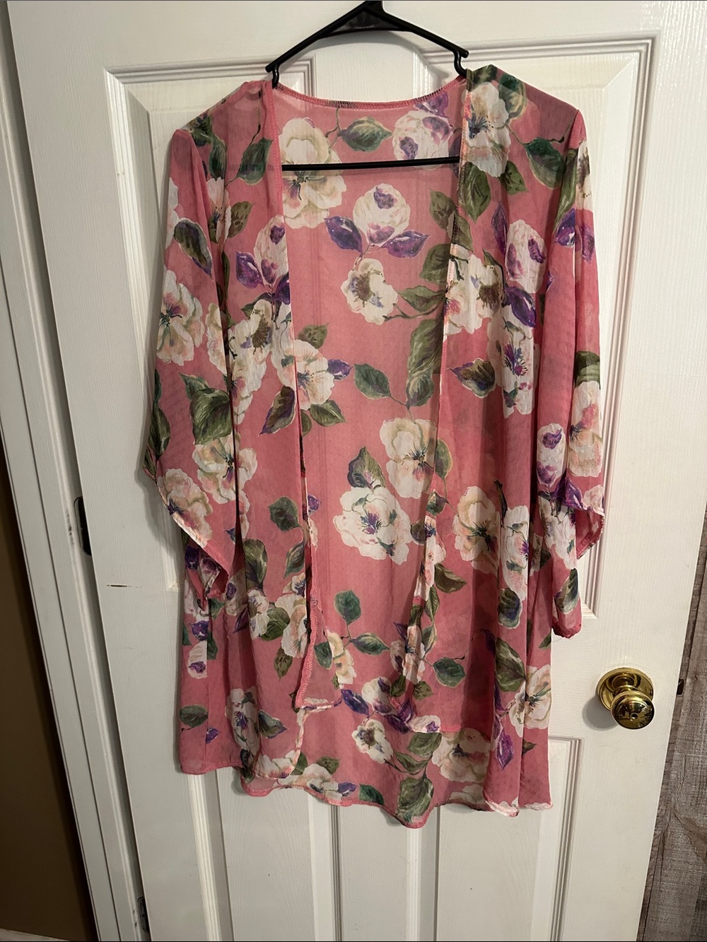 Floral Sheer Kimono Cardigan - Pink & Green